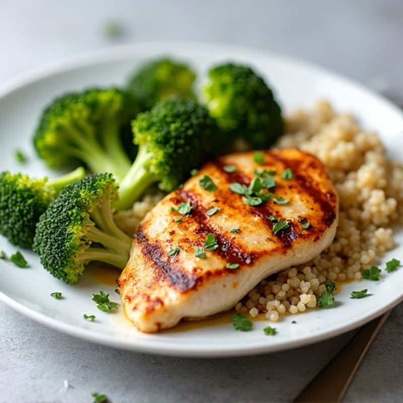 Grilled Chicken Breast with Roasted Broccoli and Quinoa