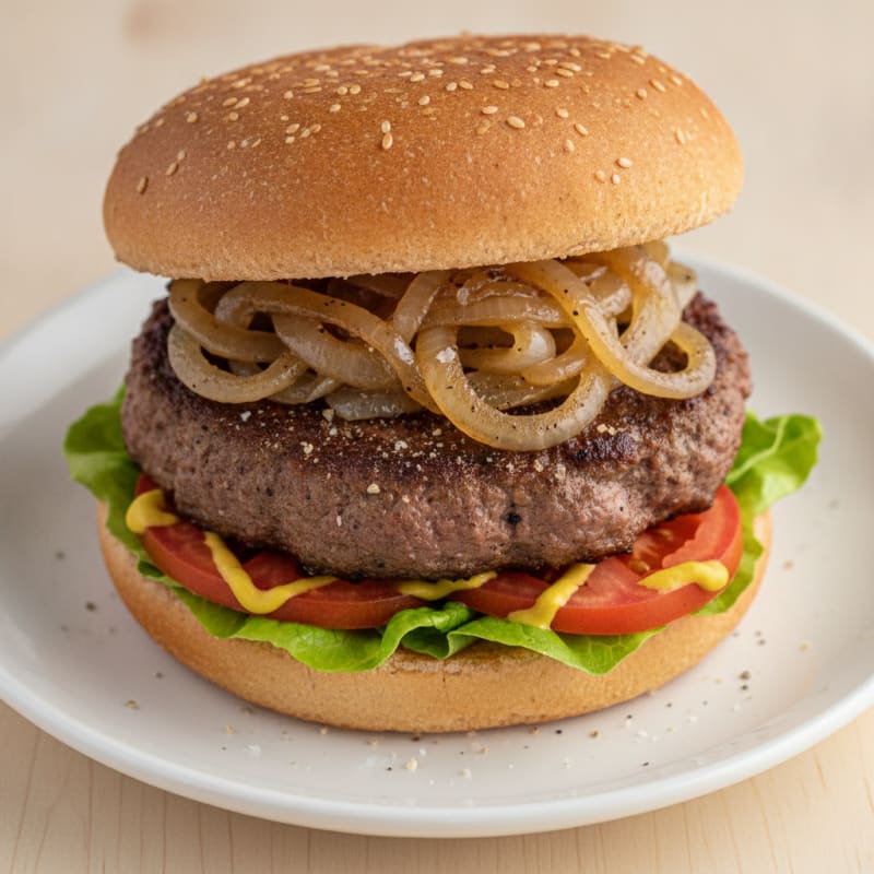 Classic Beef Burger with Caramelized Onions