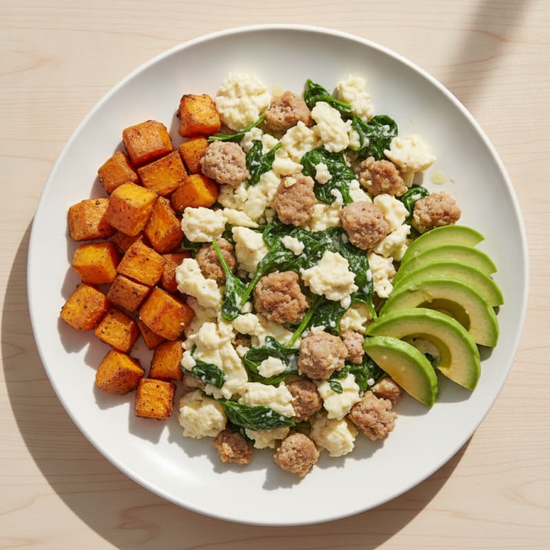 Egg White Scramble with Turkey Sausage and Spinach