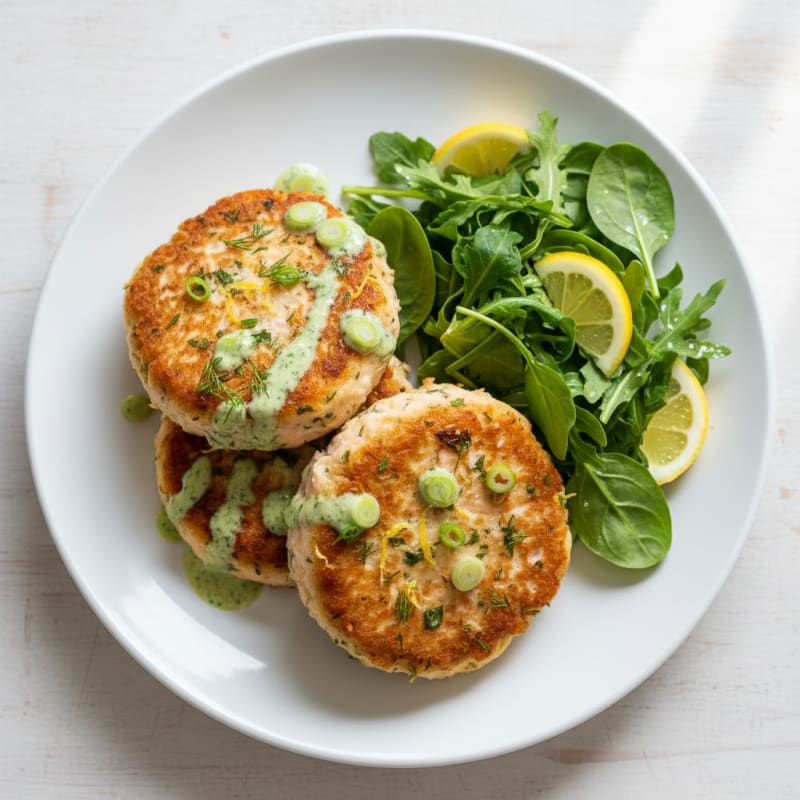 Golden Crispy Salmon Patties with Zesty Dill