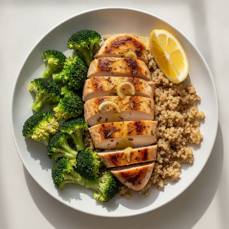 Grilled Chicken Breast with Quinoa and Steamed Broccoli