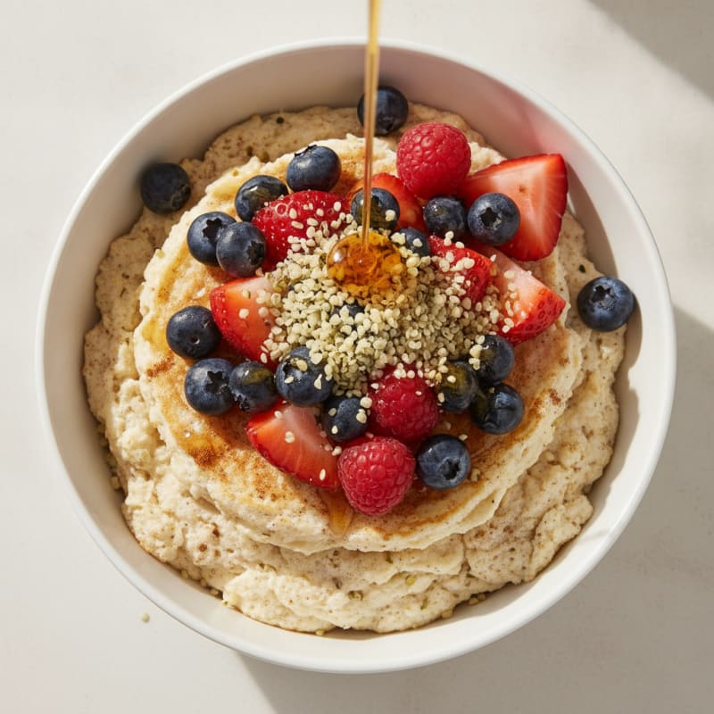 Fluffy Protein Pancake Bowl with Berries