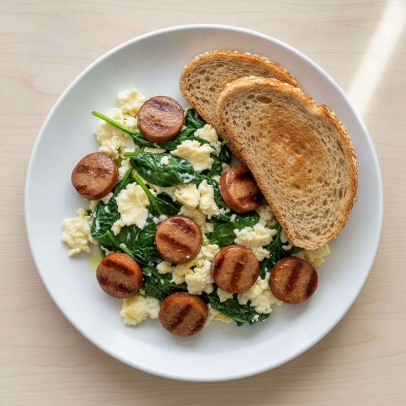 Scrambled Egg Whites with Spinach and Grilled Turkey Sausage