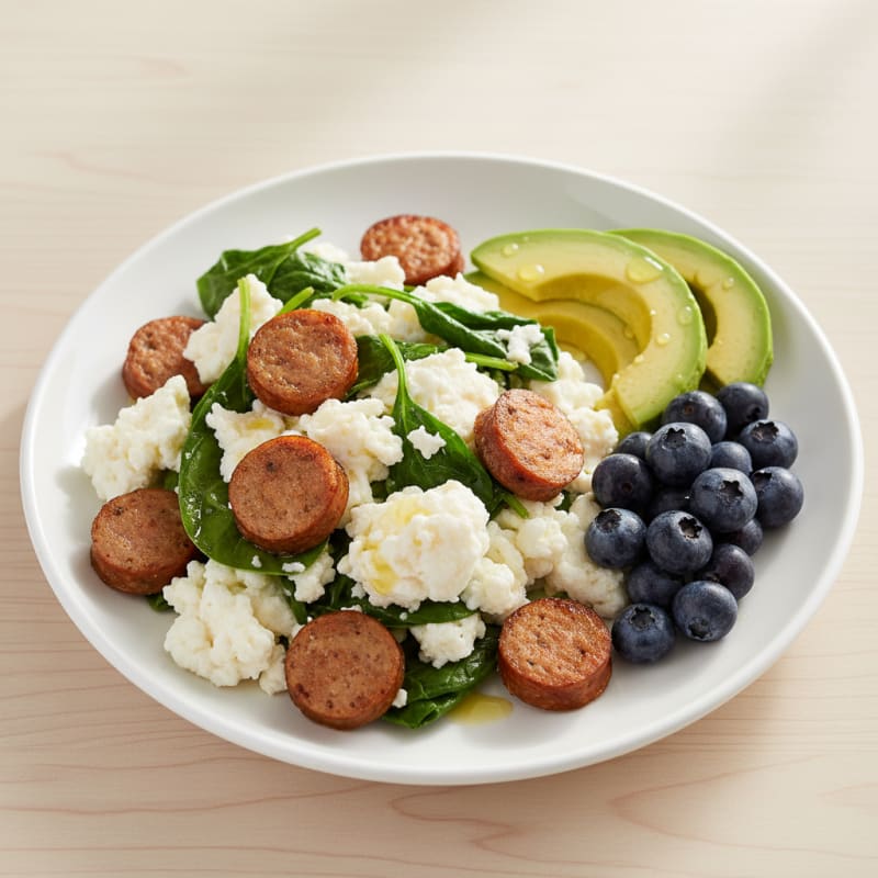 Egg White and Spinach Scramble with Turkey Sausage