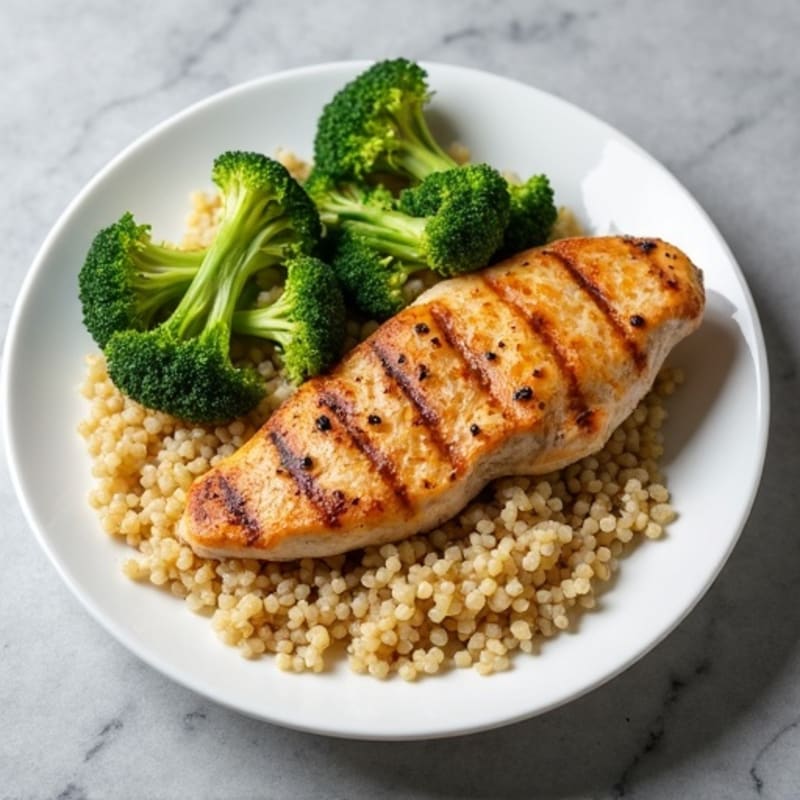 Grilled Chicken Breast with Quinoa and Roasted Broccoli