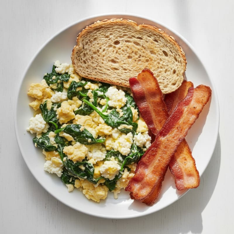 Cottage Cheese Scramble with Spinach and Turkey Bacon