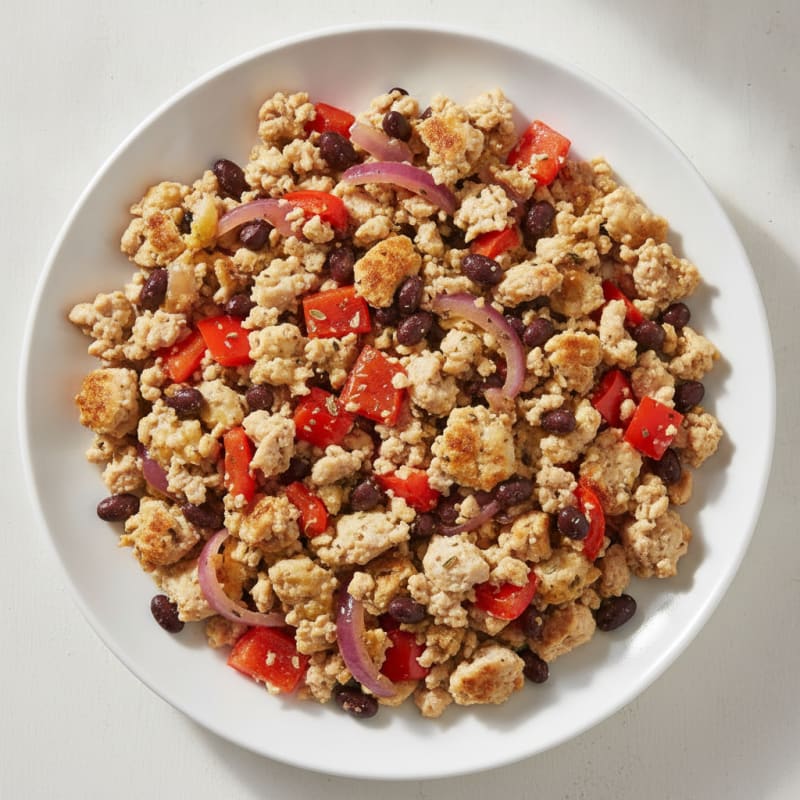 Egg White and Turkey Scramble with Sautéed Onions and Bell Peppers
