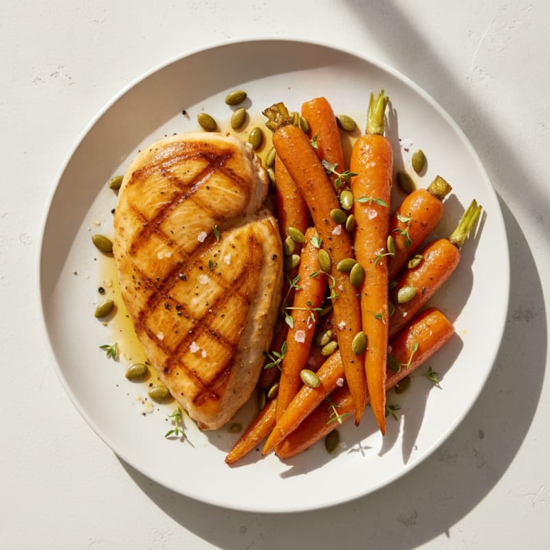Maple-Glazed Roasted Carrots with Pan-Seared Chicken