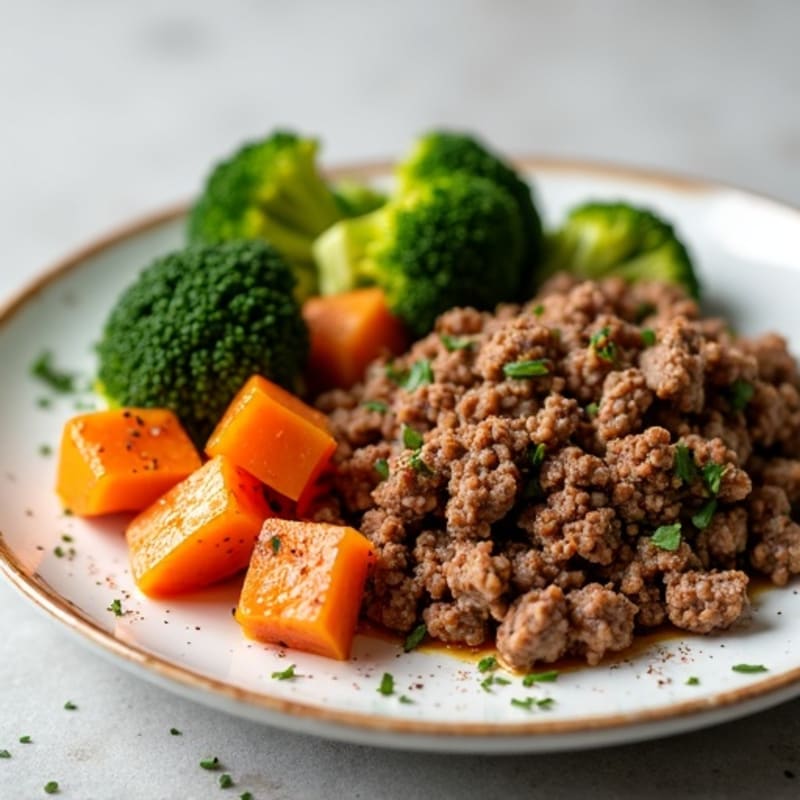 Spiced Ground Lamb with Roasted Sweet Potatoes and Broccoli
