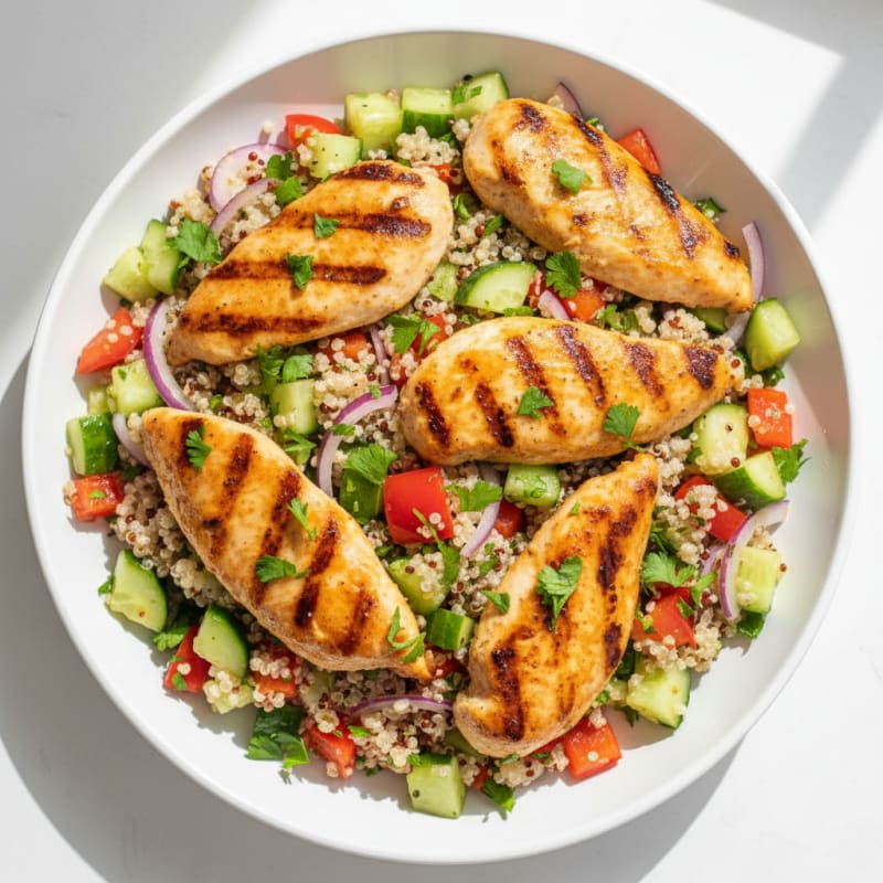 Grilled Chicken and Quinoa Salad with Crunchy Veggies