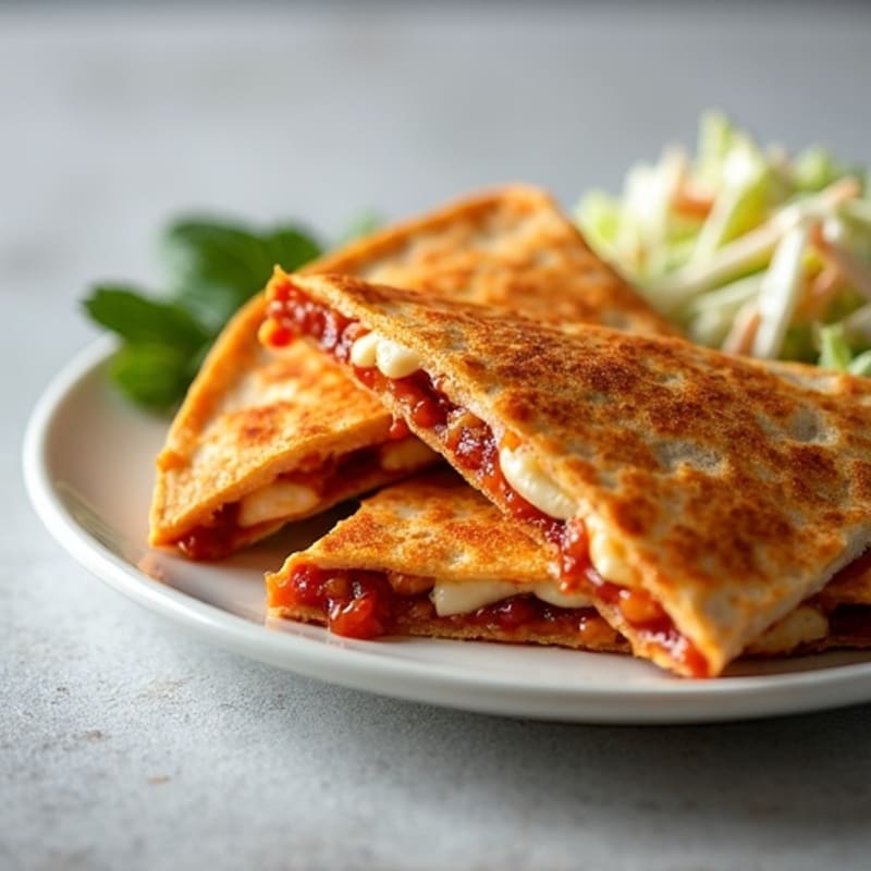 Healthy Crispy BBQ Chicken Quesadilla with Fresh Slaw