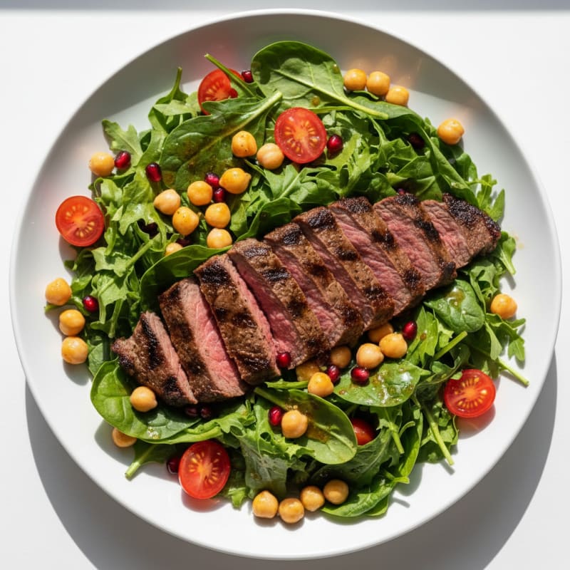 Grilled Sirloin Steak Salad with Chickpeas and Cherry Tomatoes