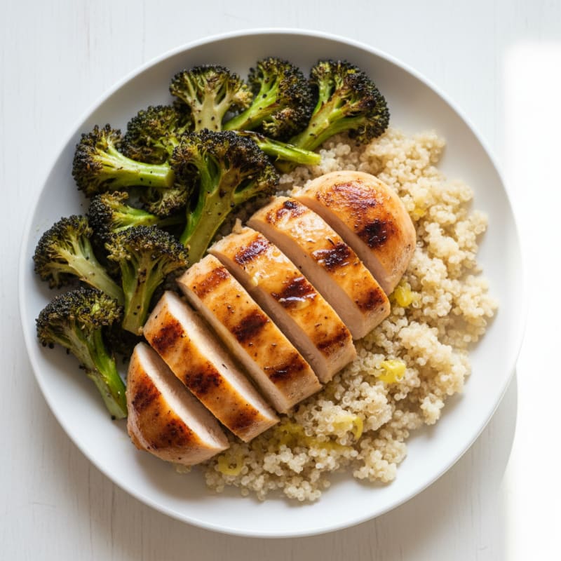 Grilled Chicken Breast with Quinoa and Roasted Broccoli