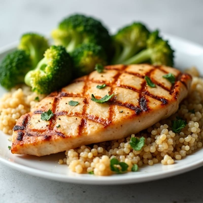 Grilled Chicken Breast with Quinoa and Roasted Broccoli