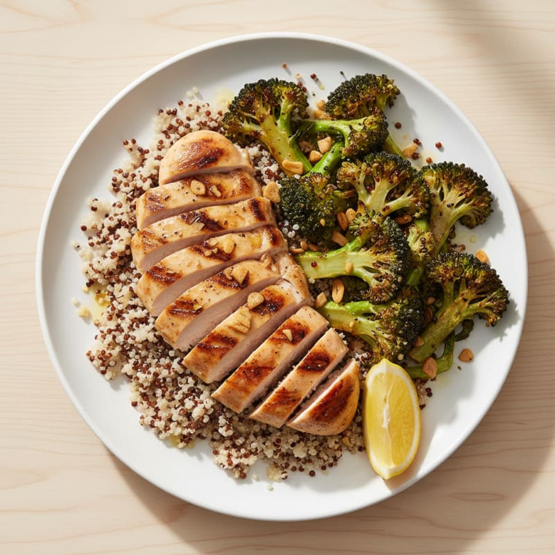 Grilled Chicken Breast with Quinoa and Roasted Broccoli