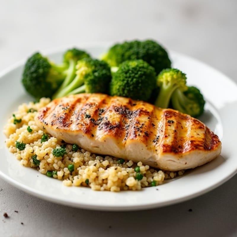 Grilled Chicken Breast with Quinoa and Roasted Broccoli