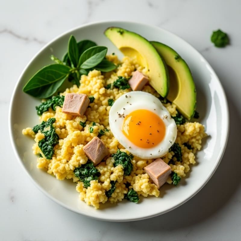Cottage Cheese Scramble with Spinach and Smoked Turkey