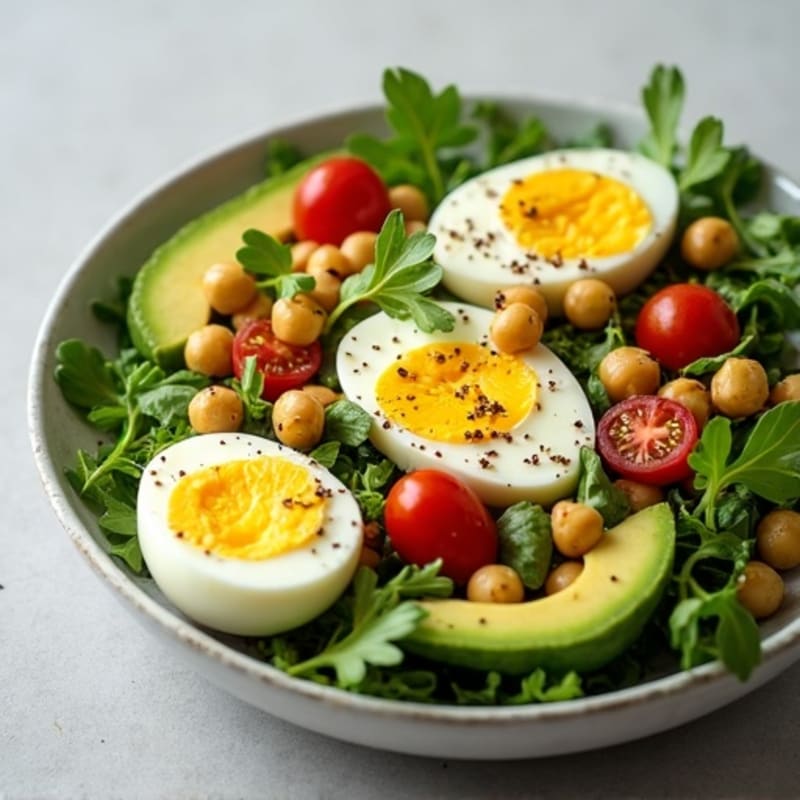Fresh Boiled Egg and Avocado Salad with Crisp Greens