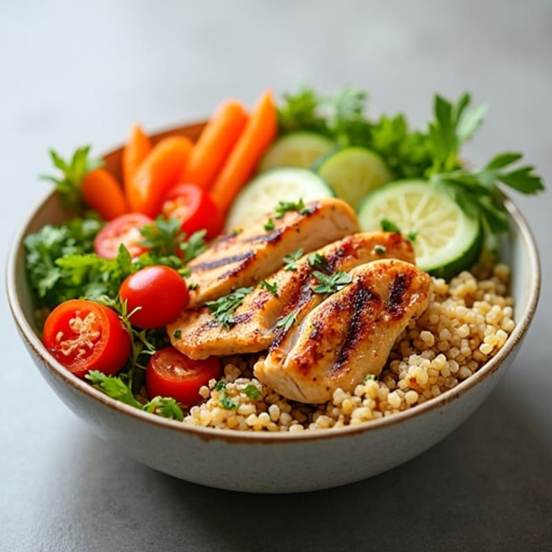 Grilled Chicken and Quinoa Bowl with Crunchy Vegetables