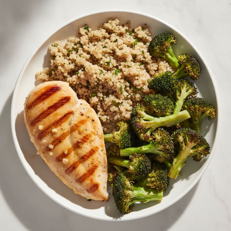 Grilled Chicken Breast with Roasted Broccoli and Quinoa