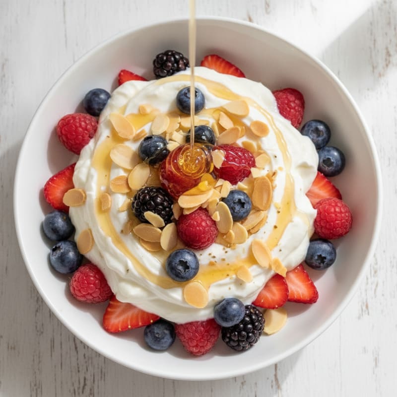 Greek Yogurt Protein Parfait with Mixed Berries and Almonds