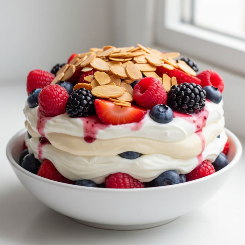 Greek Yogurt Protein Parfait with Mixed Berries and Almonds