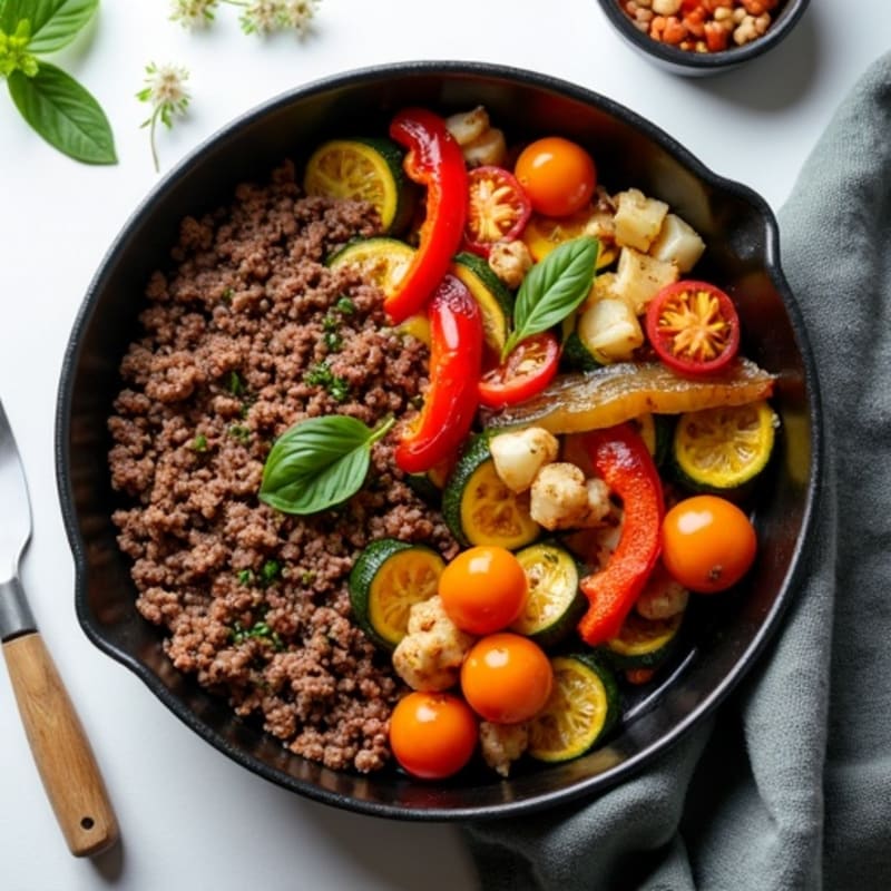 Herb-Seasoned Lean Ground Beef Skillet with Roasted Vegetables