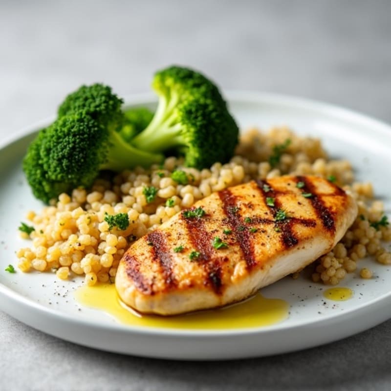 Grilled Chicken Breast with Quinoa and Roasted Broccoli