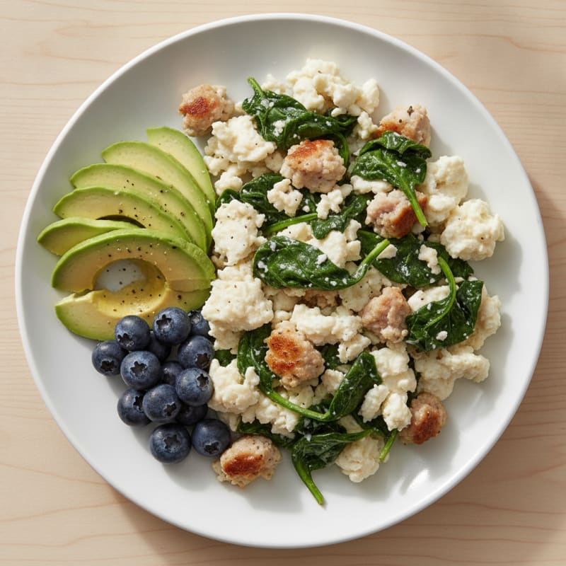 Egg White Scramble with Turkey Sausage and Spinach