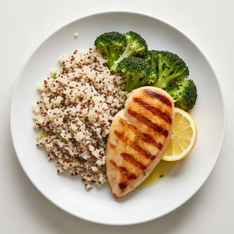 Grilled Chicken Breast with Quinoa and Steamed Broccoli