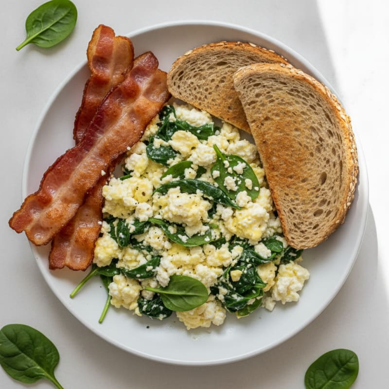Cottage Cheese Scramble with Spinach and Turkey Bacon