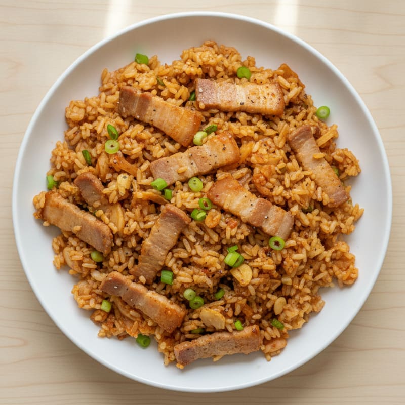 Kimchi Fried Rice with Pork Belly