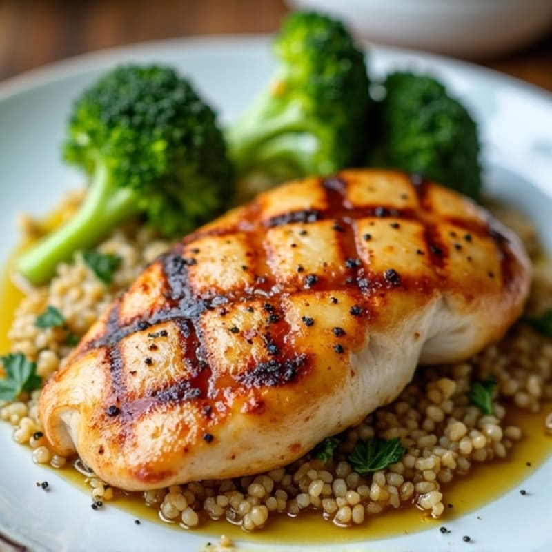 Grilled Chicken Breast with Quinoa and Roasted Broccoli
