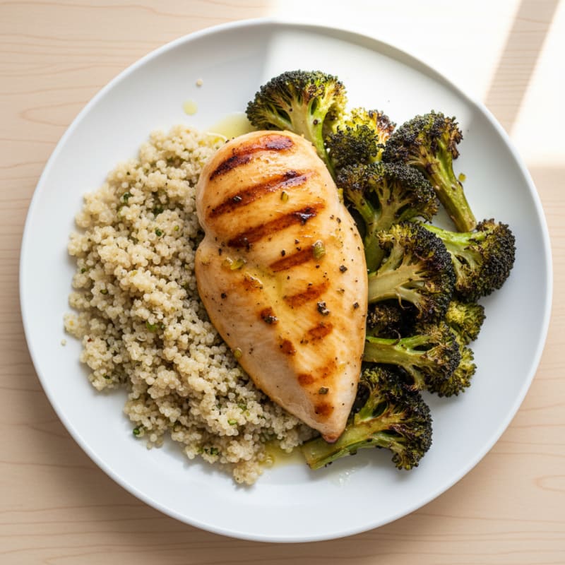 Grilled Chicken Breast with Quinoa and Roasted Broccoli