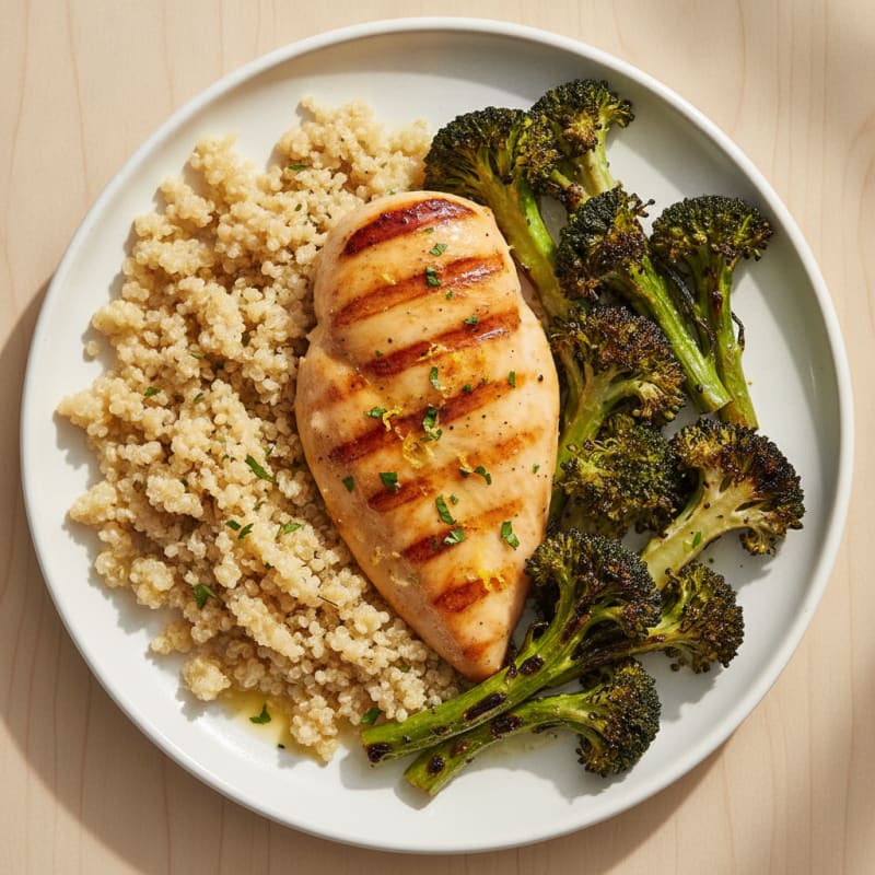 Grilled Chicken Breast with Roasted Broccoli and Quinoa