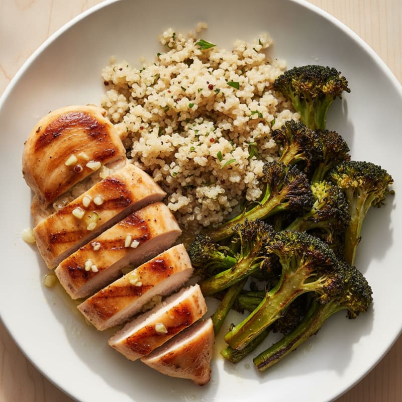 Grilled Lemon-Garlic Chicken Breast with Quinoa and Roasted Broccoli