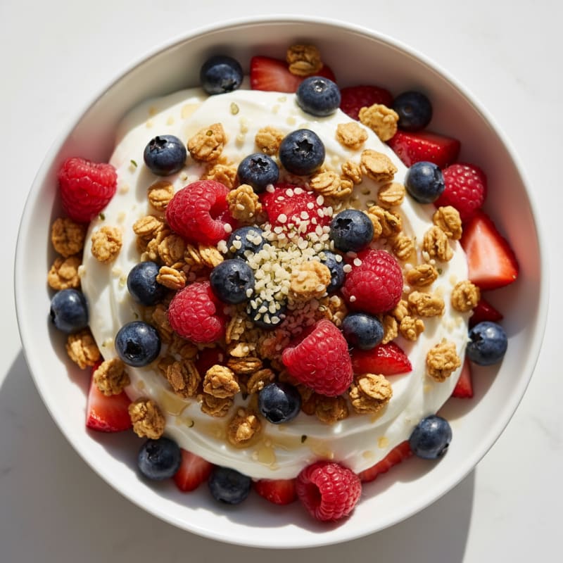 Creamy Greek Yogurt Parfait with Protein Granola and Mixed Berries