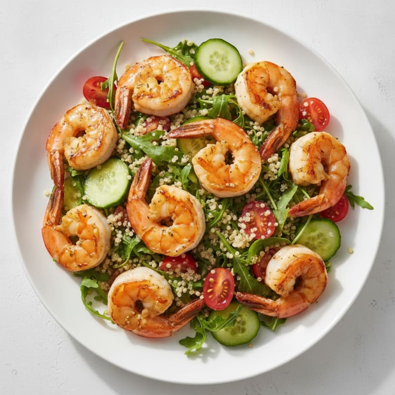Grilled Lemon Garlic Shrimp Salad with Quinoa