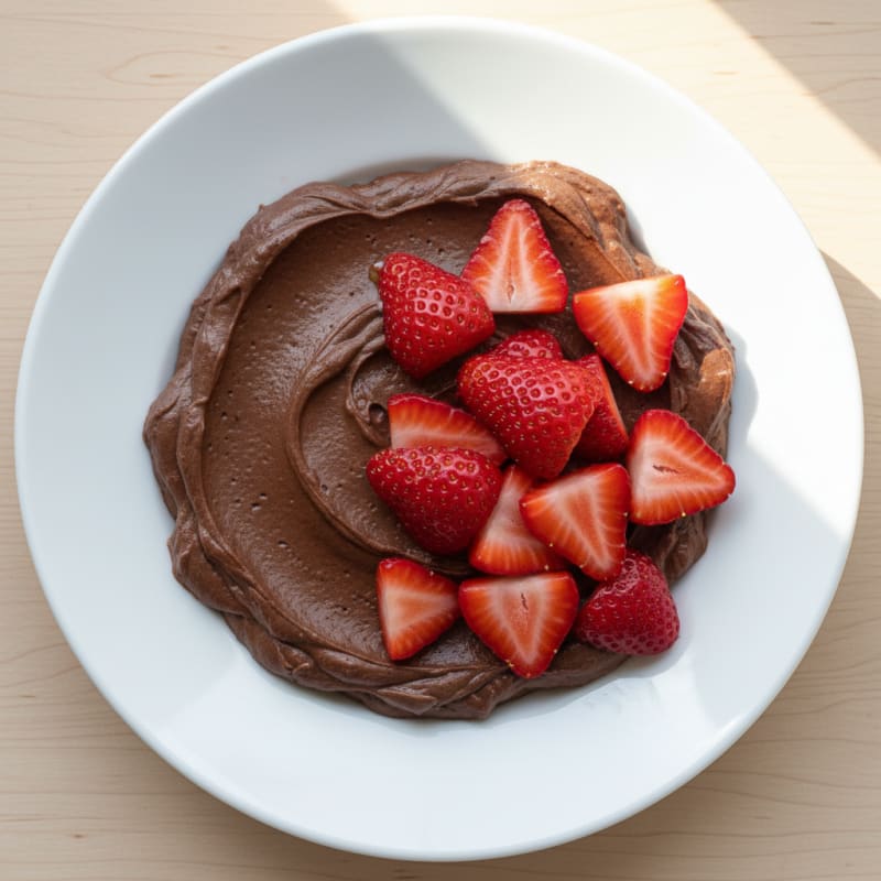 Silky Chocolate Protein Pudding with Sliced Strawberries