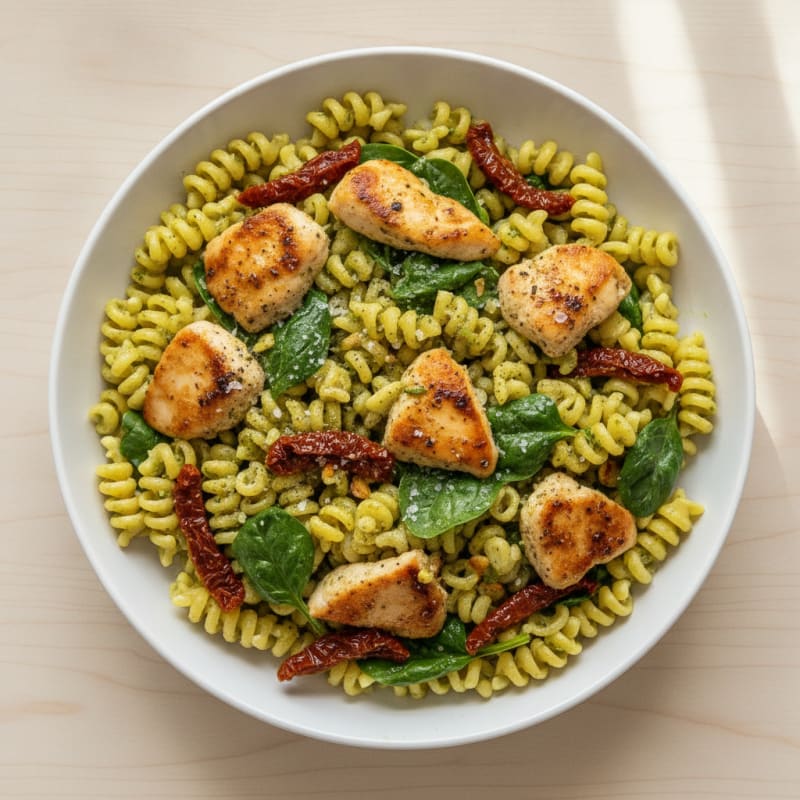 Pesto Chicken Pasta with Sun-Dried Tomatoes