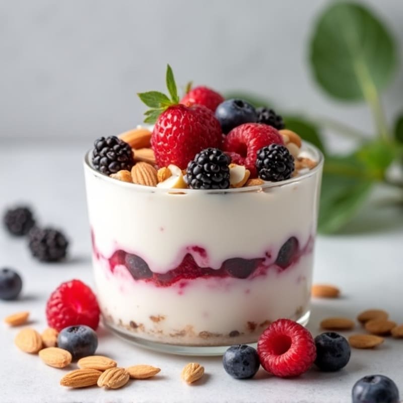 Greek Yogurt Protein Parfait with Mixed Berries and Almonds