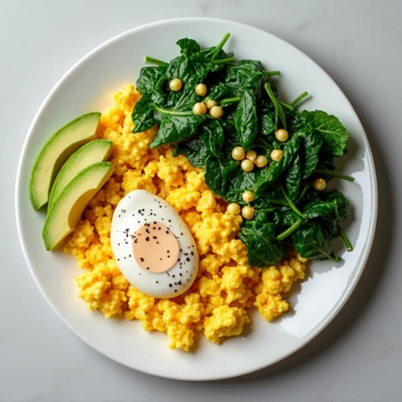 Egg White and Turkey Sausage Scramble with Sautéed Spinach