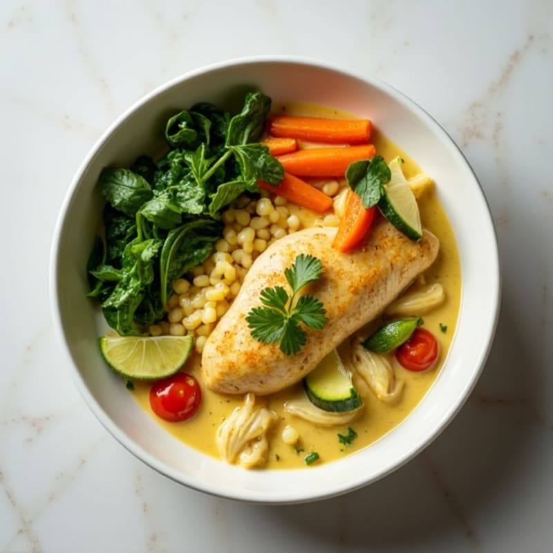 Creamy Coconut Green Curry Chicken with Fresh Crisp Vegetables