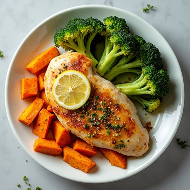 Sheet Pan Lemon Herb Chicken with Crispy Roasted Sweet Potatoes and Broccoli
