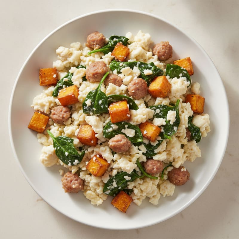 Egg White and Turkey Sausage Scramble with Spinach