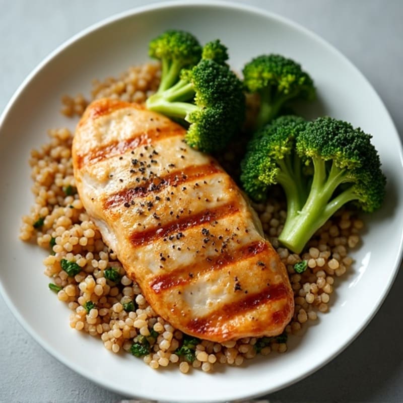 Grilled Chicken Breast with Quinoa and Roasted Broccoli
