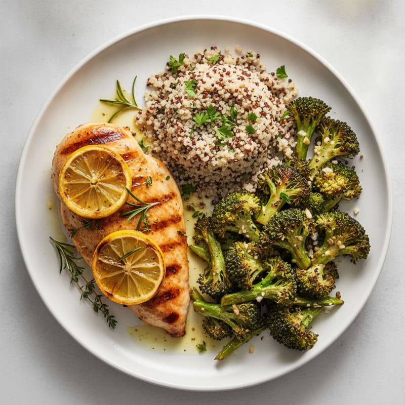 Grilled Chicken Breast with Roasted Broccoli and Quinoa
