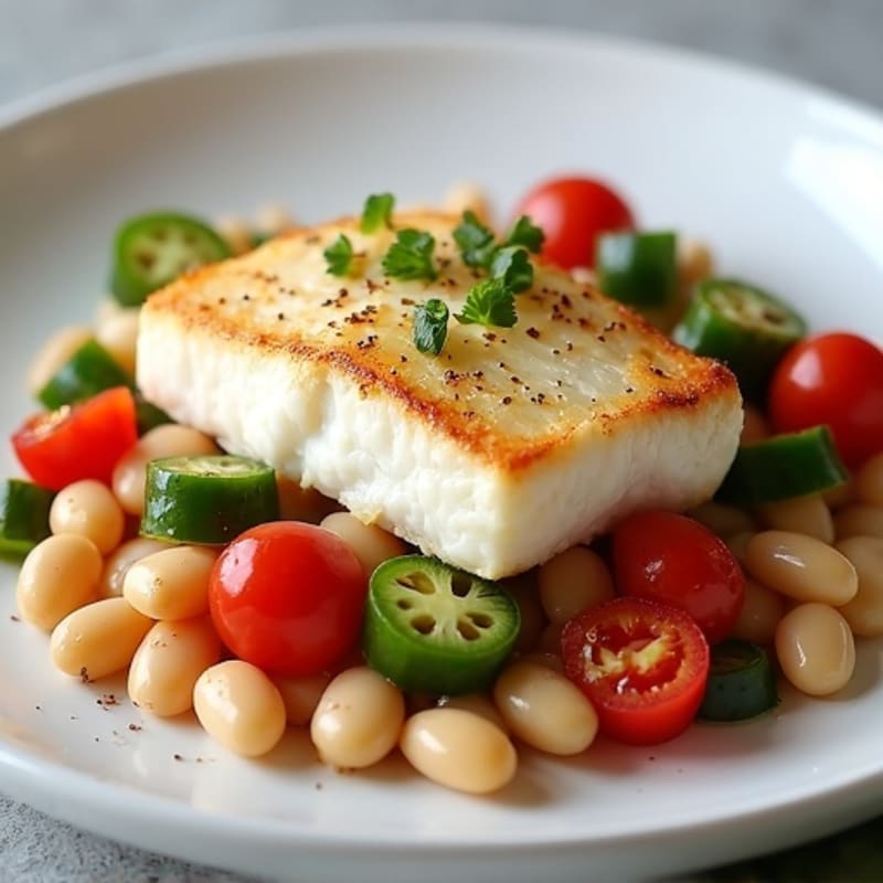 Baked Cod with White Bean and Vegetable Medley