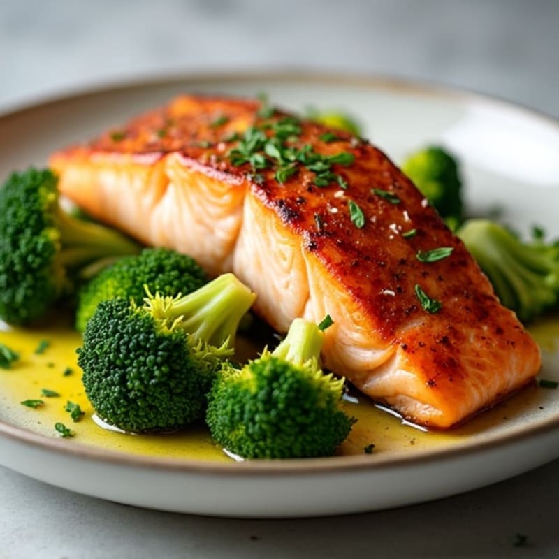 Crispy Skin Salmon with Garlic Roasted Broccoli