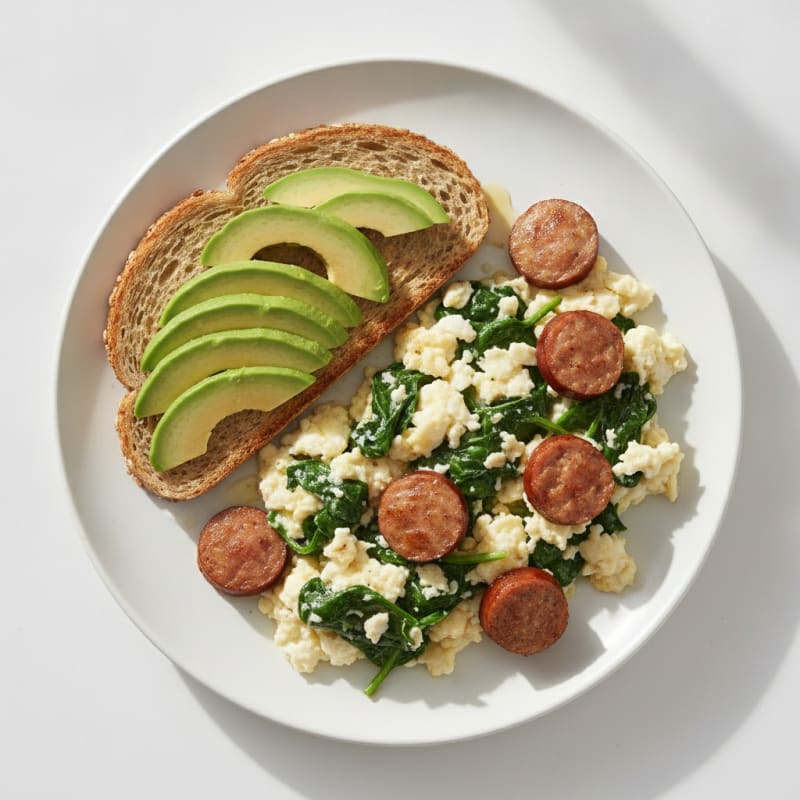 Egg White Spinach Scramble with Turkey Sausage